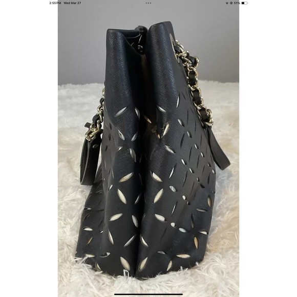 KATE SPADE Black/Gold Leather Double Handle Shoulder Purse/Handbag Large Tote - Picture 4 of 10